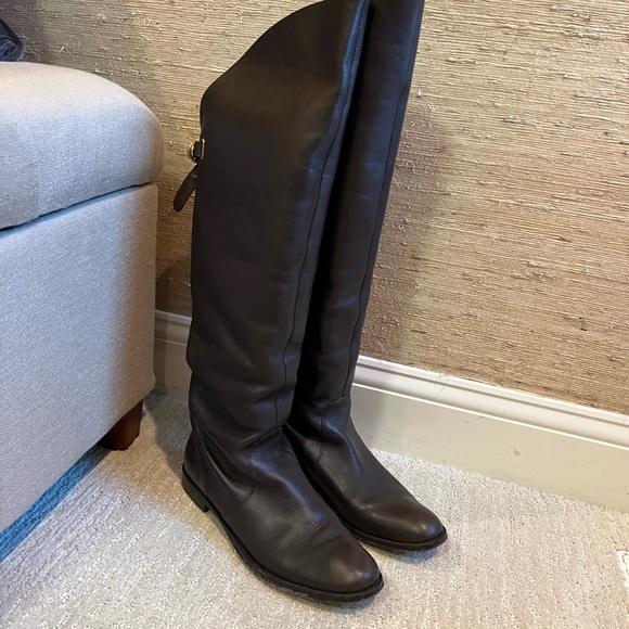 COACH Cheyenne Dark Brown Leather Over the Knee Fold Down Boots - 9 - Picture 4 of 13